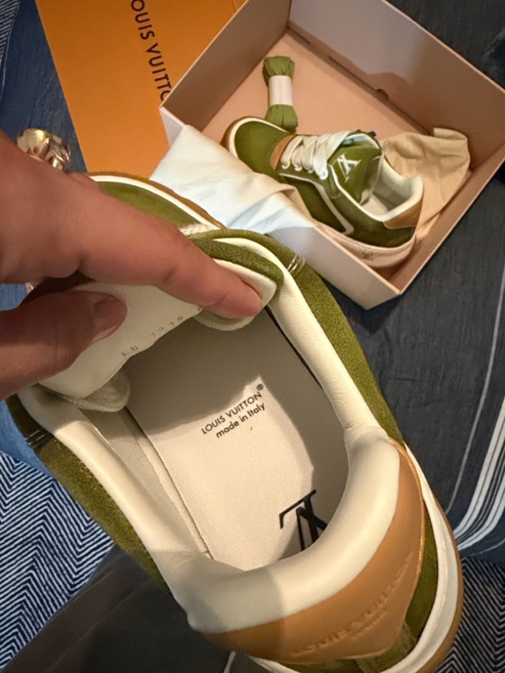 Louis Vuitton Olive Green and Cream Low-Top Sneakers - Picture 6 of 6